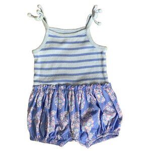 Baby Gap Sleeveless Romper Knit Woven Blue Paisley Stripe Girls 0-3 Month